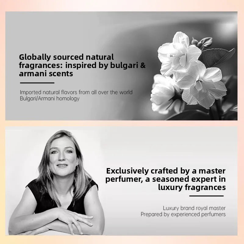 Recharge huile parfumée pour diffuseur Nesty - Fleurs blanches et portrait de la maître parfumeuse créatrice de la senteur