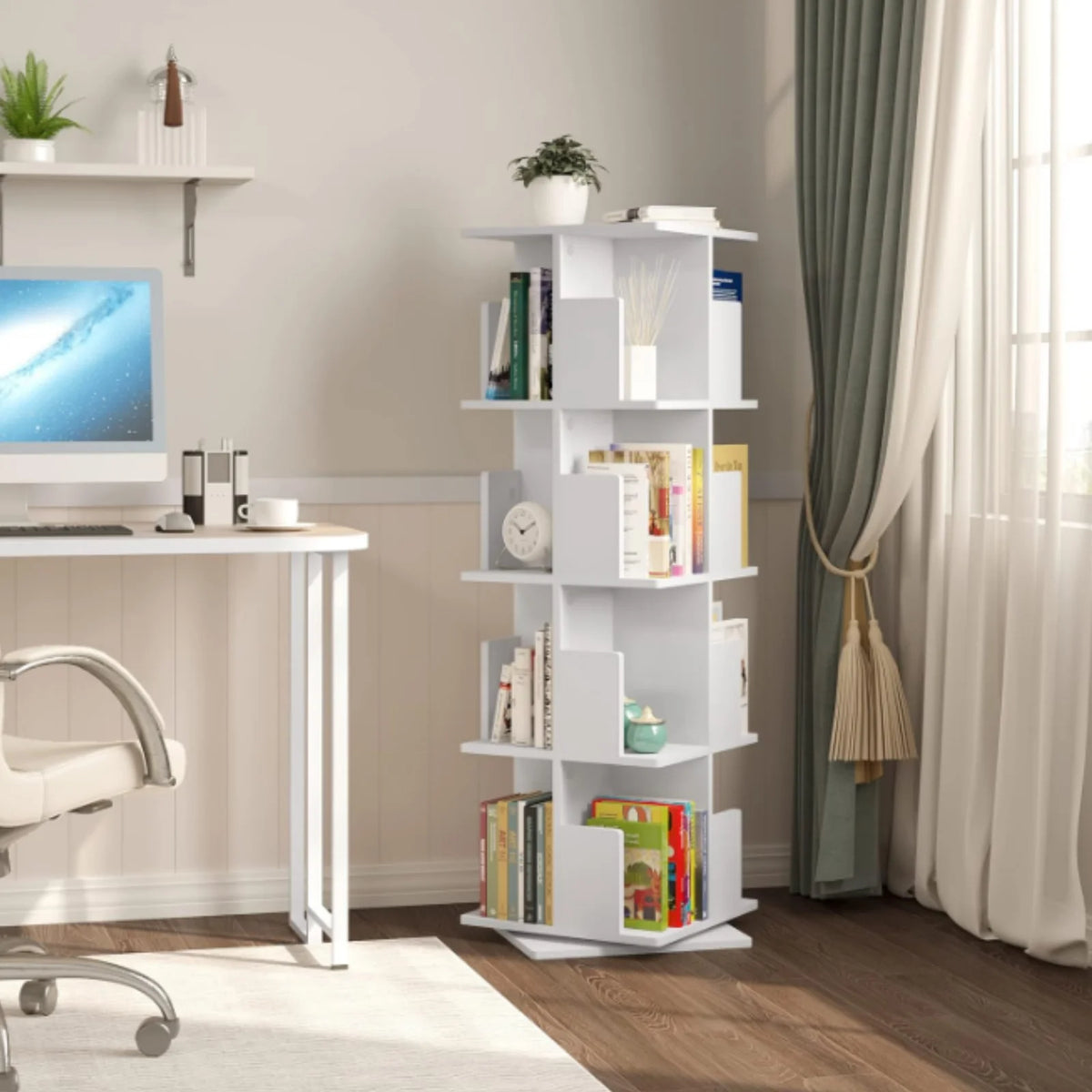 Bibliothèque pivotante en bois — 4 niveaux 360° - Nesty (vue 3)