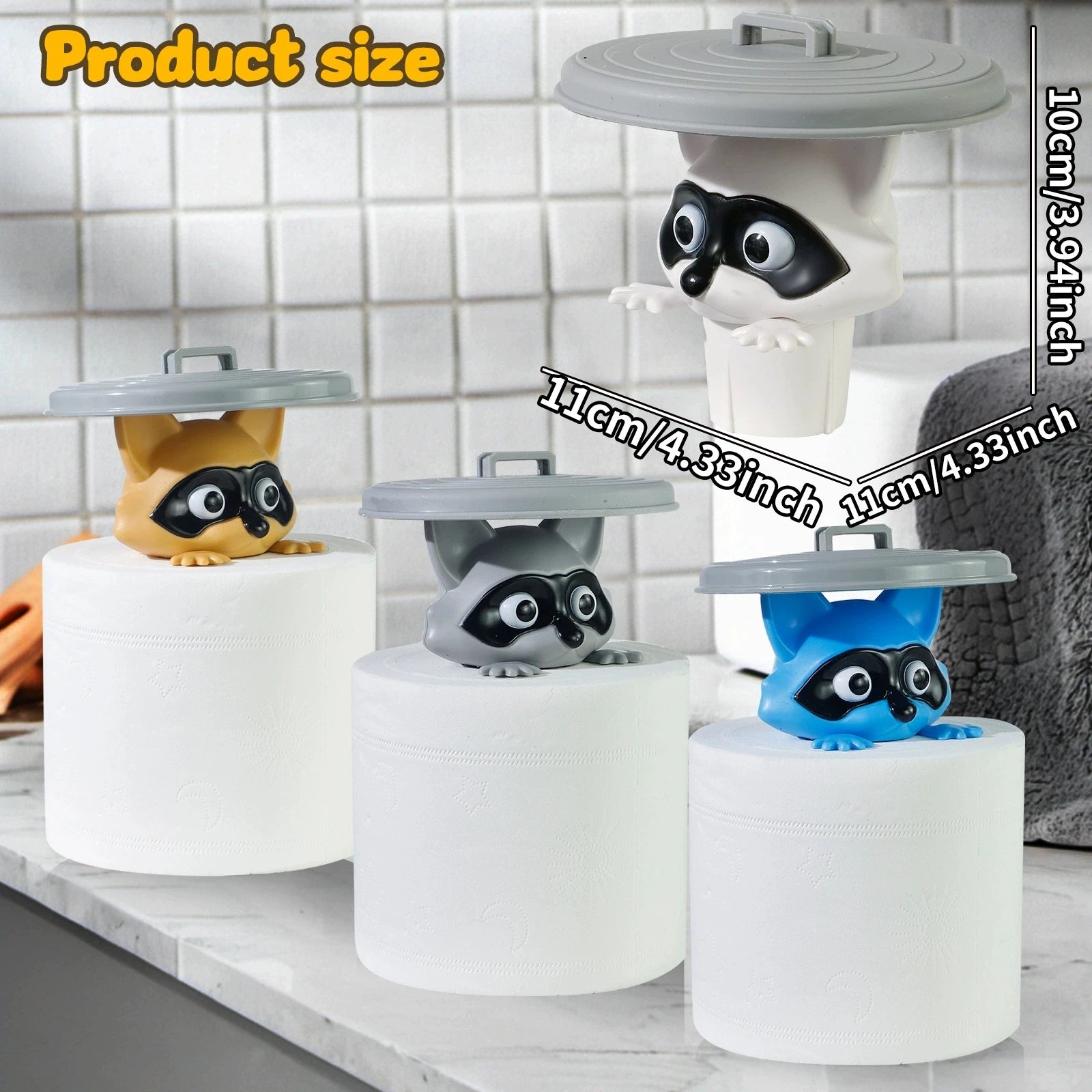 Porte-rouleau WC animal Nesty - Modèle raton laveur, trois coloris avec dimensions