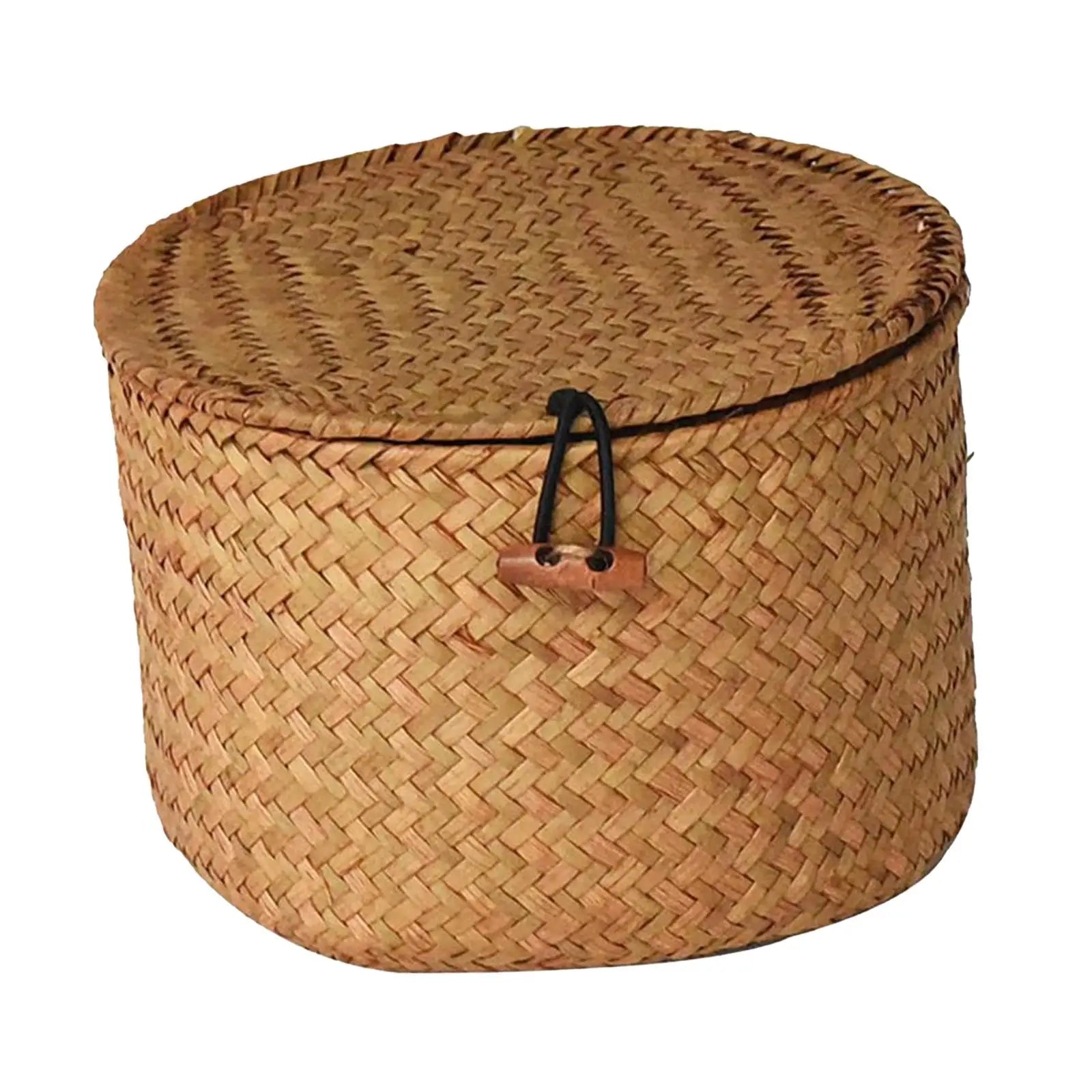 Panier à linge en jonc de mer tressé avec couvercle Nesty, panier fermé, vue de face sur fond blanc