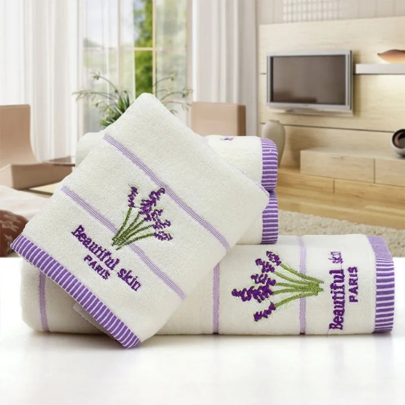 Duo de serviettes brodées lavande en coton — 35 x 75 cm - Nesty (vue 8)