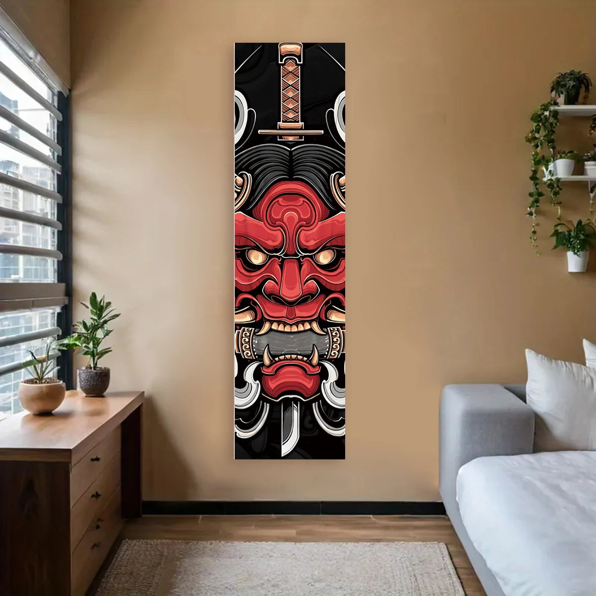 Tapisserie murale vagues japonaises Nesty - Soleil rouge pour le mur (vue 11)