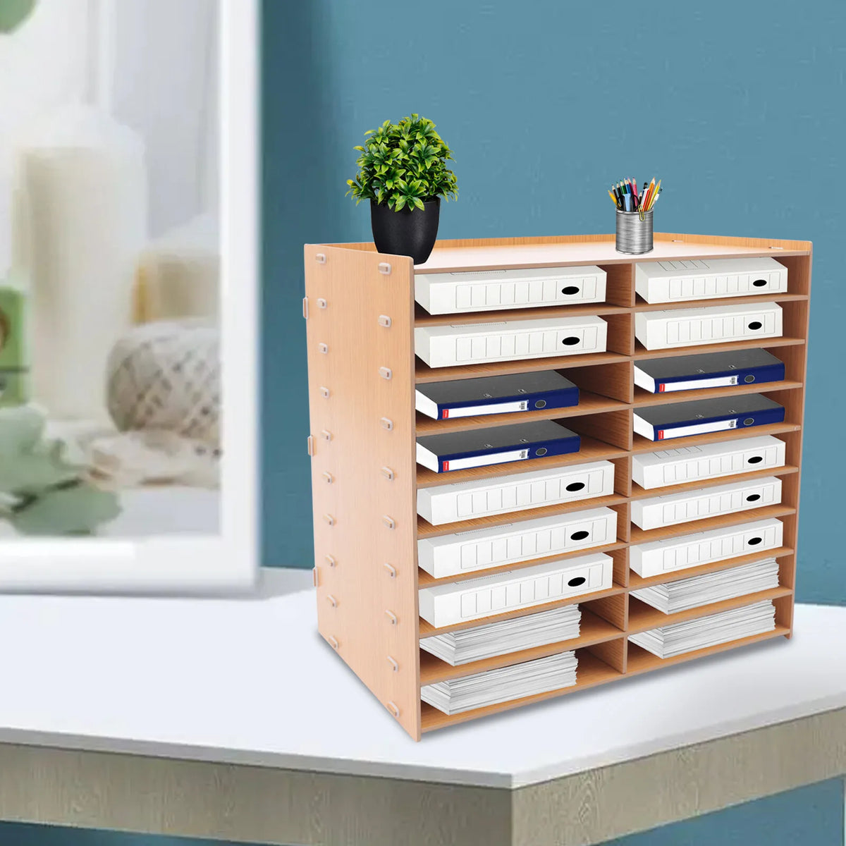 Organiseur de bureau en bois à 9 niveaux, 18 compartiments pour documents (vue 5) - Nesty