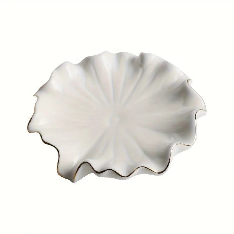 Porte-savon en céramique blanc, liseré doré et forme coquillage (vue 6) - Nesty