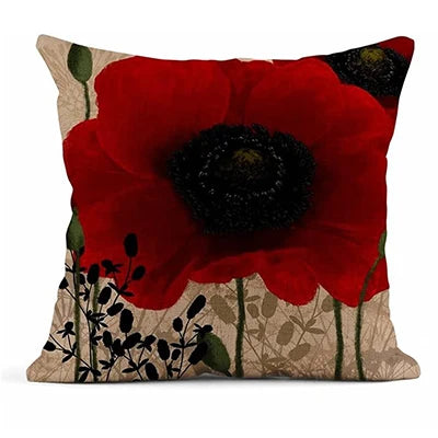 Housse de coussin en lin Nesty - Motif floral rouge, format carré (vue 8)