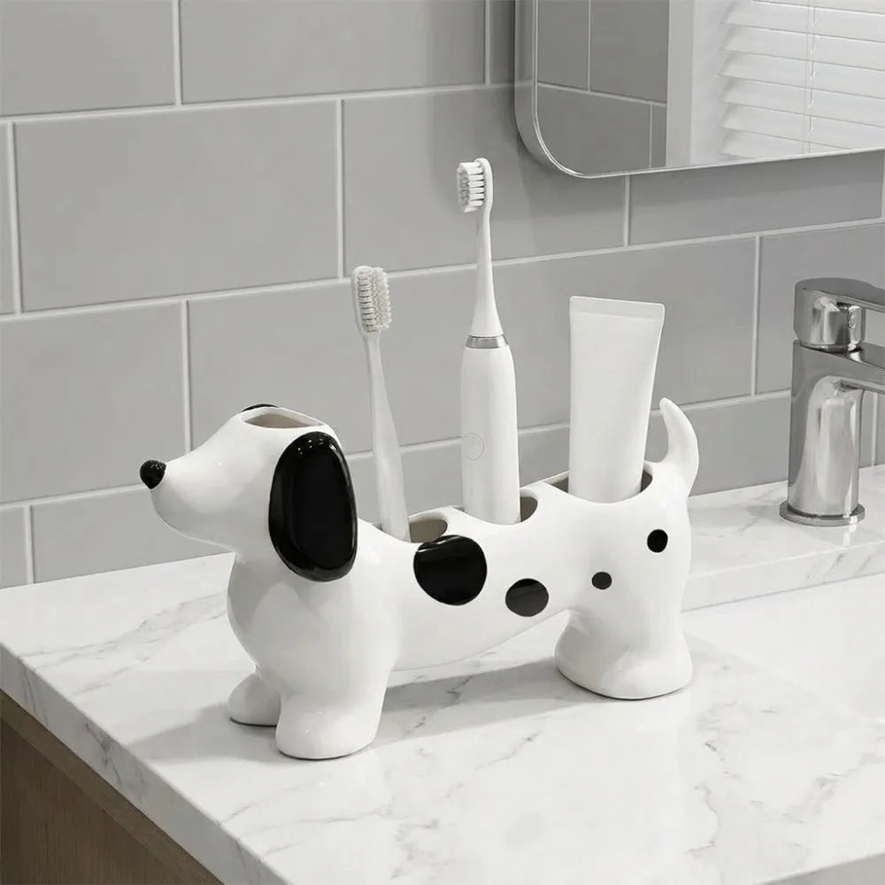 Ceramic Dachshund Toothbrush Holder 4 Slots Cute Electric Toothbrush Stand Space Saving Decorative Washbasin Organizer Washstand - Nesty (vue 2)