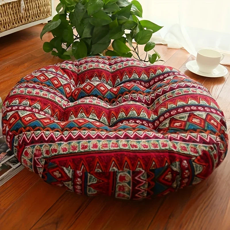 Coussin de sol rond en coton et lin Nesty - Esprit bohème, tatami (vue 7)