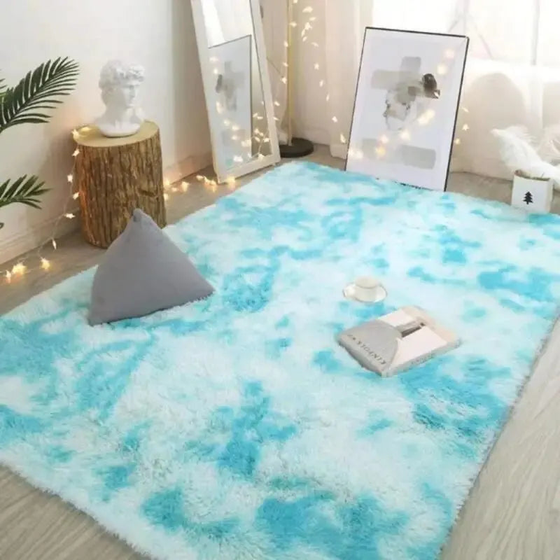 Petit tapis doux uni Nesty - Plusieurs tailles, coloris bleu turquoise chiné
