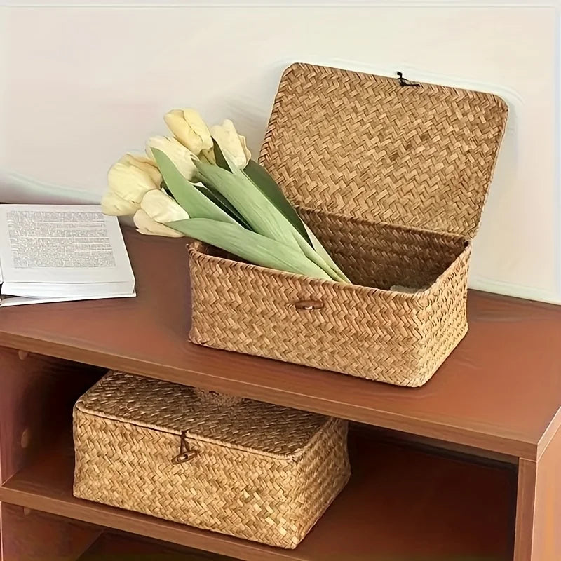 Panier de rangement en paille tressée vintage - Nesty (vue 2)