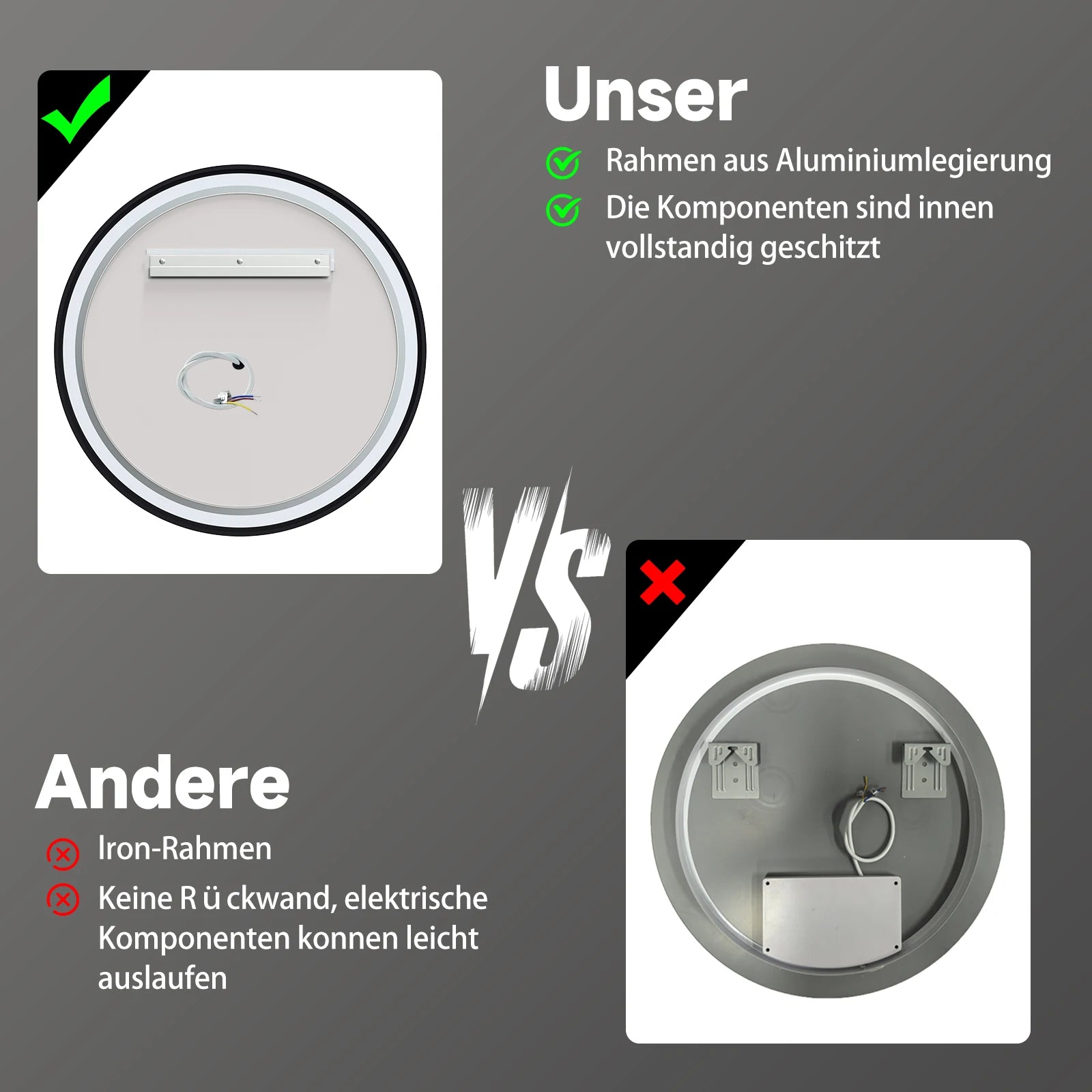 Miroir de salle de bain rond LED 50 cm — 3 teintes de lumière (vue 5) - Nesty