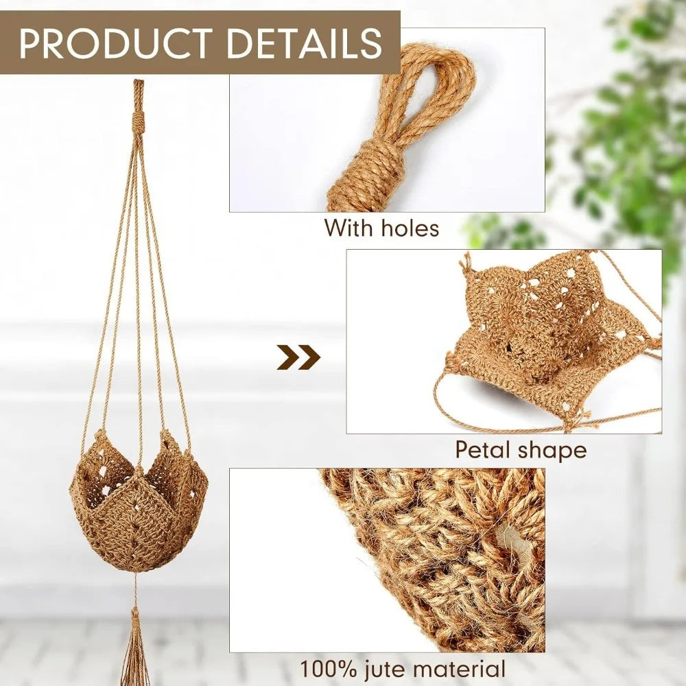 Suspension macramé en jute Nesty - Détails du tressage, noeuds, forme pétale et pompon en jute 100%