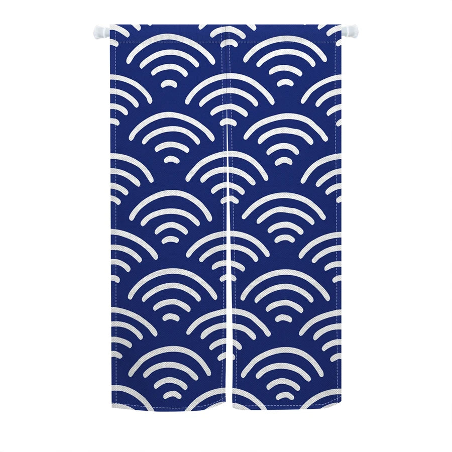 Rideau japonais noren bleu à motif vague, en lin pour porte - Nesty (vue 9)