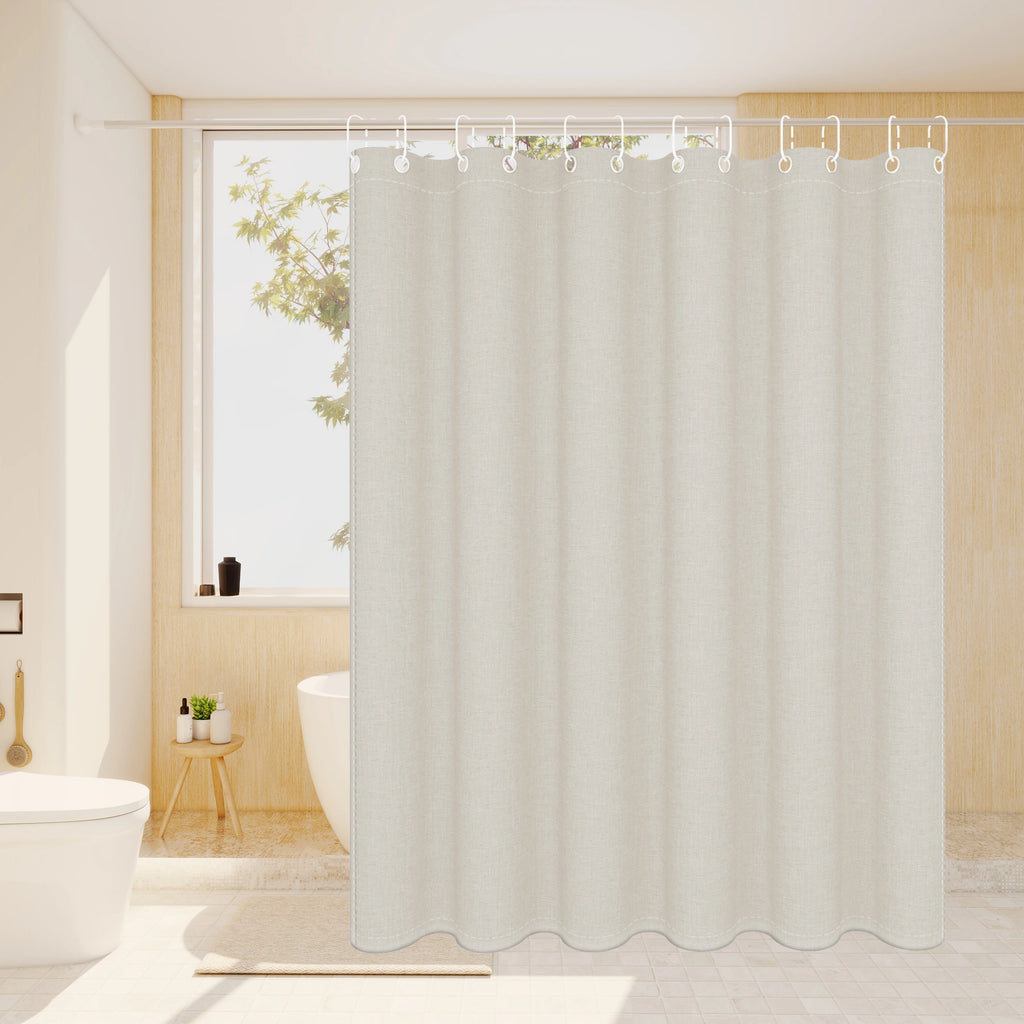 Rideau de douche uni imitation lin, toucher naturel - Nesty (vue 1)