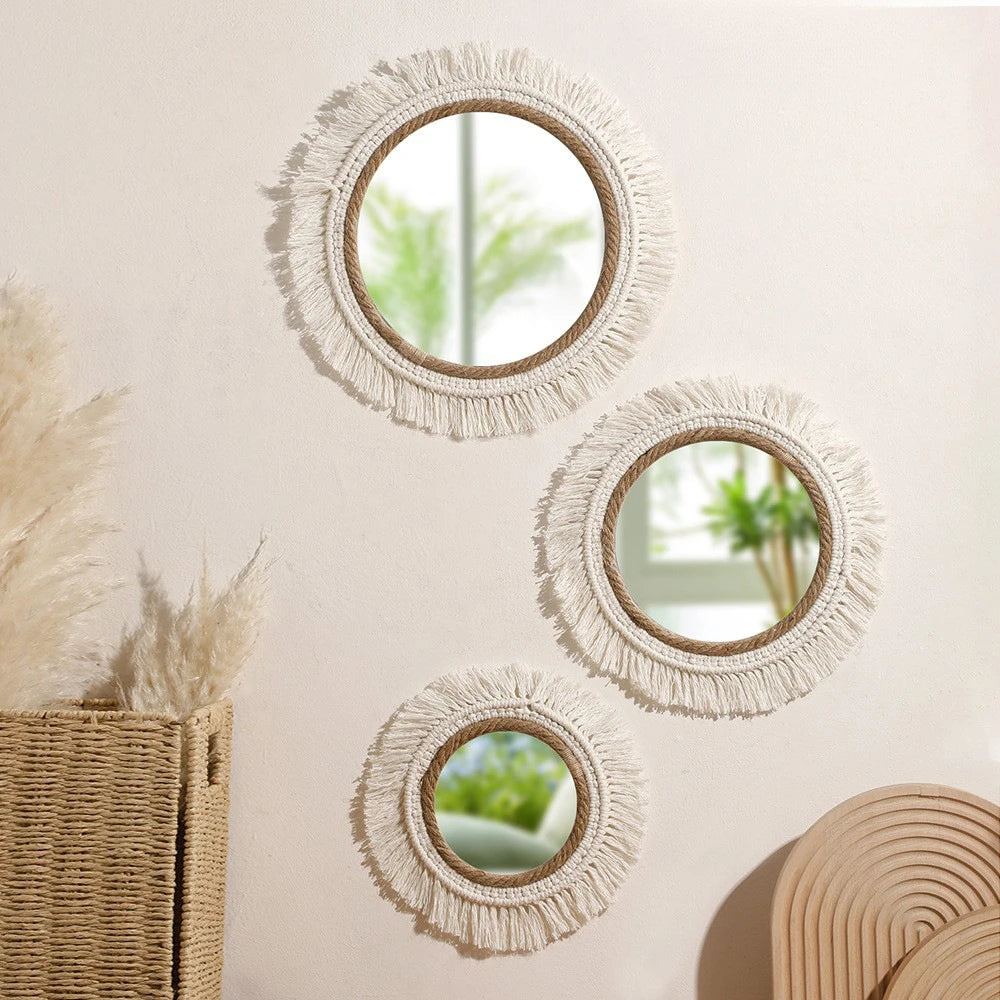 Miroir mural en corde de coton tressée, finition frangée (vue 10) - Nesty