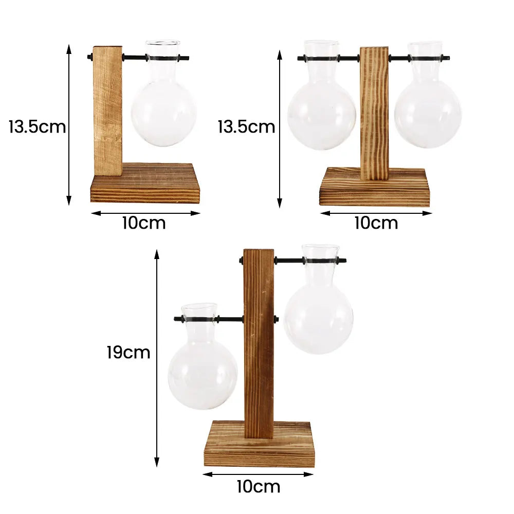 Vase hydroponique en verre sur pied bois Nesty - Planteur vintage (vue 6)