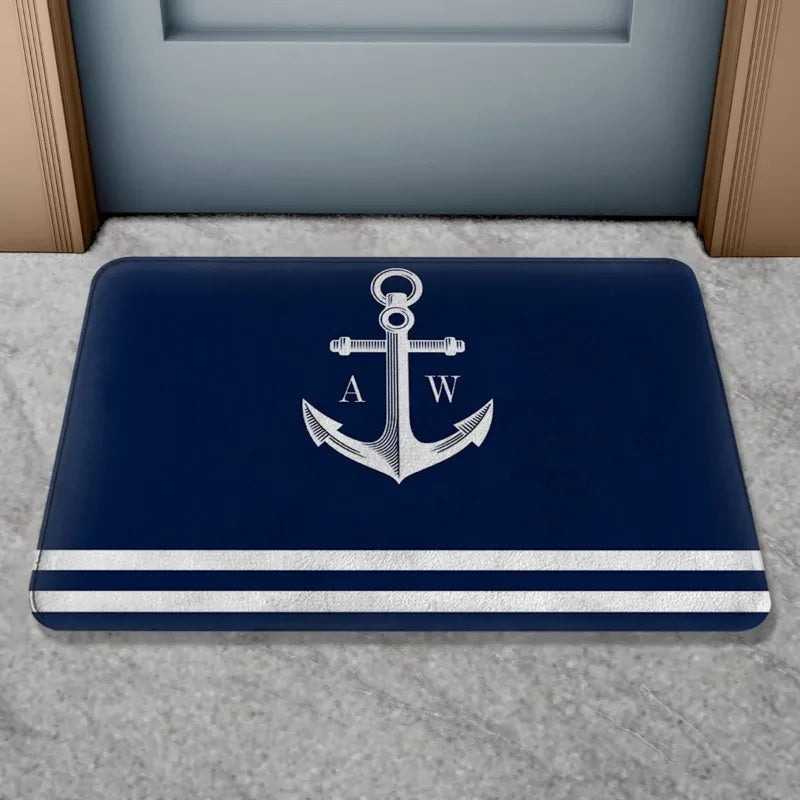 Paillasson marin boussole et voilier, motif corde et ancre - Nesty (vue 2)
