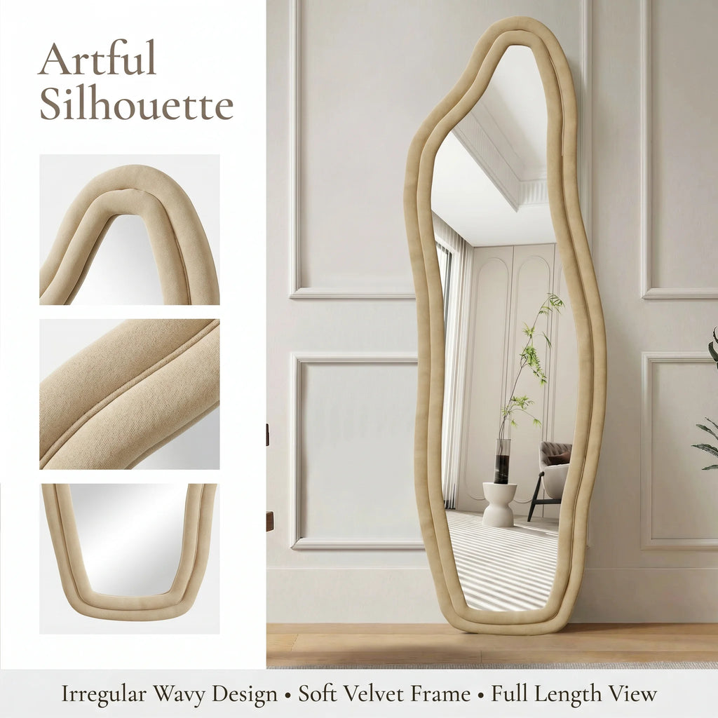 Miroir sur pied forme organique, cadre velours (vue 6) - Nesty