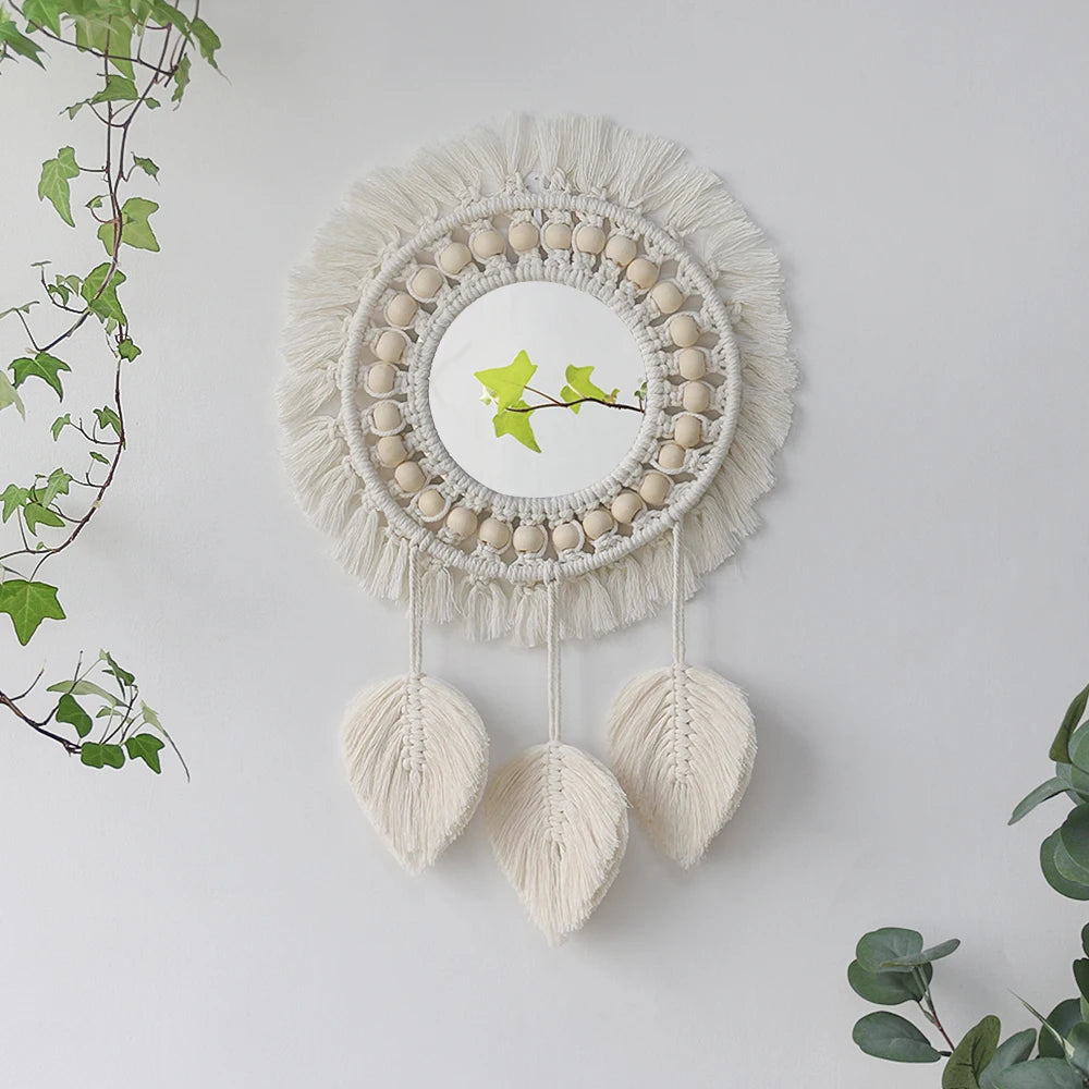 Miroir rond macramé, cadre tressé bohème (vue 6) - Nesty