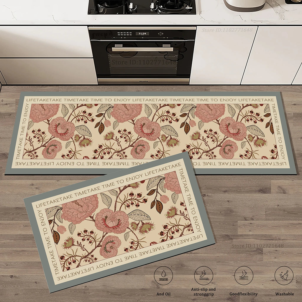 Tapis de cuisine à motif fleuri Nesty - Velours doux absorbant (vue 7)