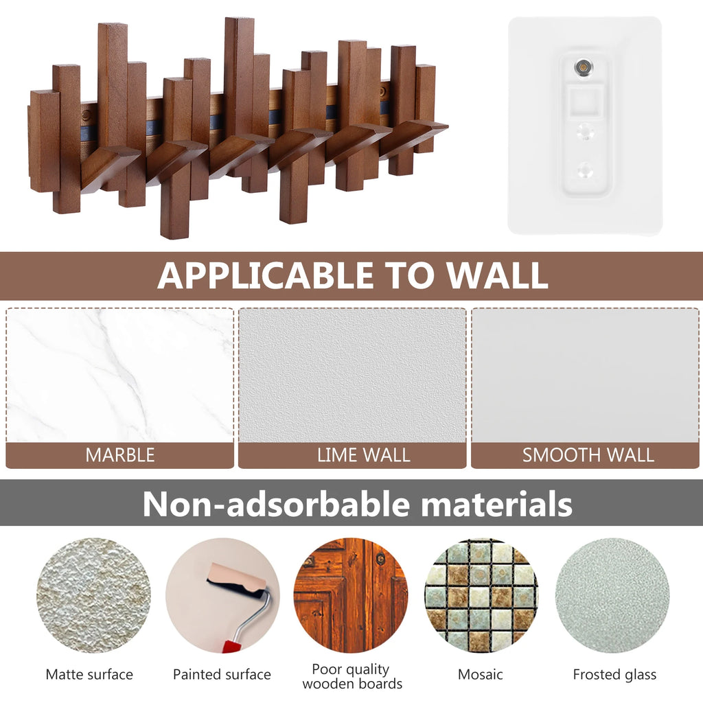 Porte-manteau mural en bois — 6 crochets escamotables - Nesty (vue 5)