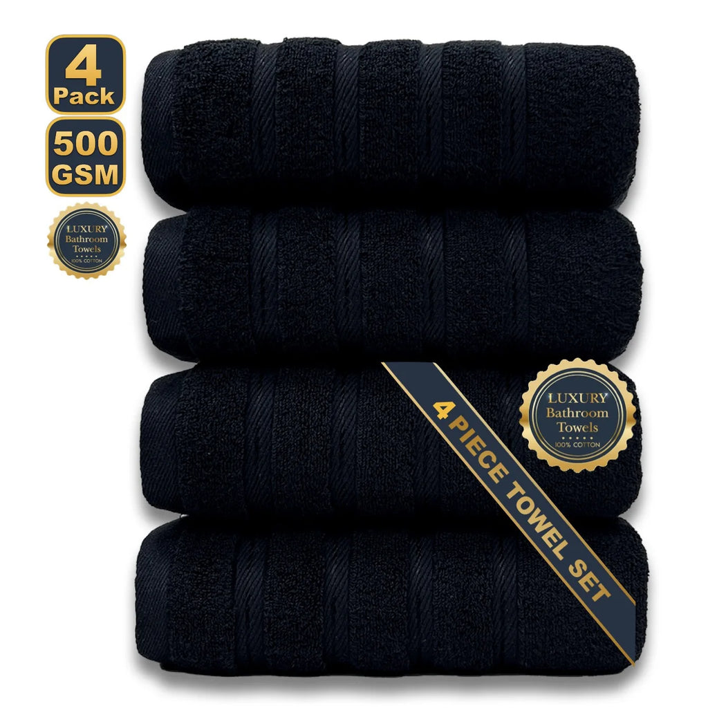Set de 4 serviettes de bain noires en coton égyptien — 70 x 140 cm - Nesty (vue 1)