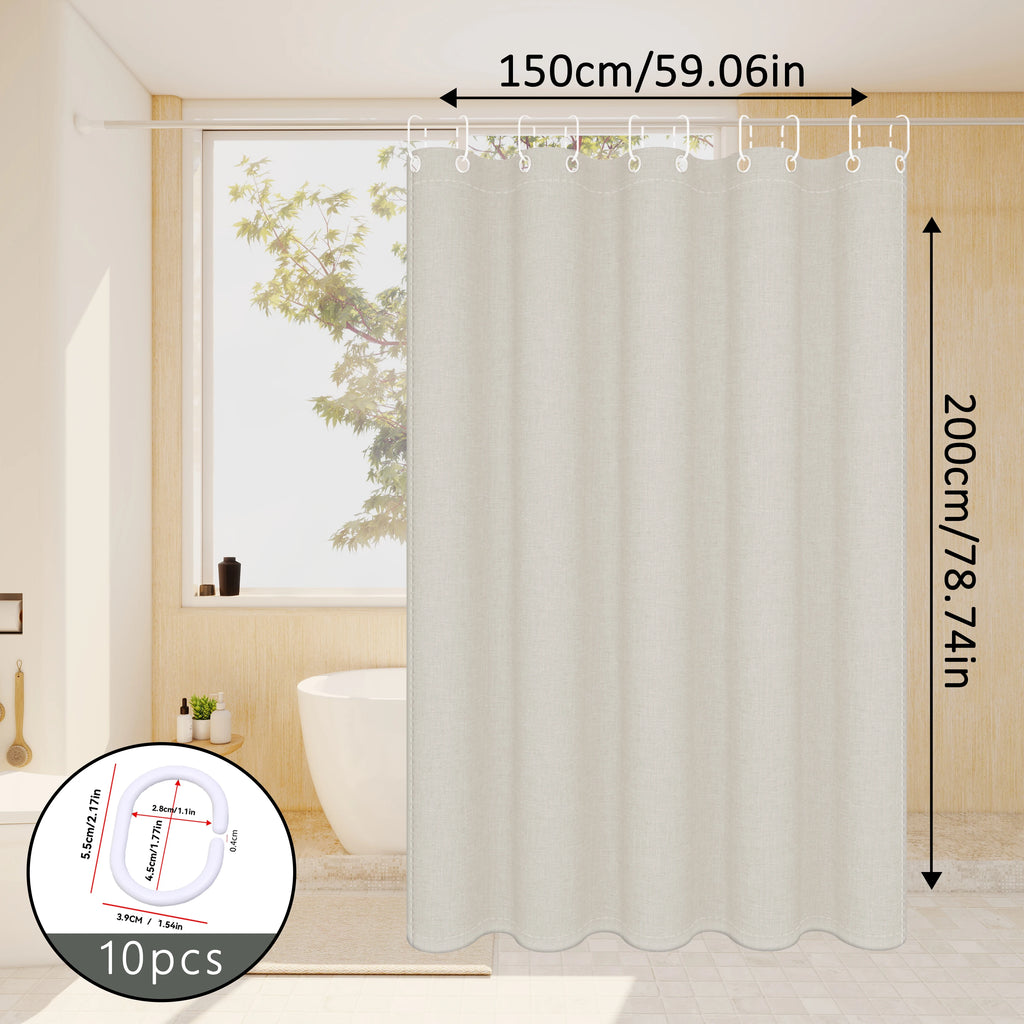 Rideau de douche uni imitation lin, toucher naturel - Nesty (vue 3)