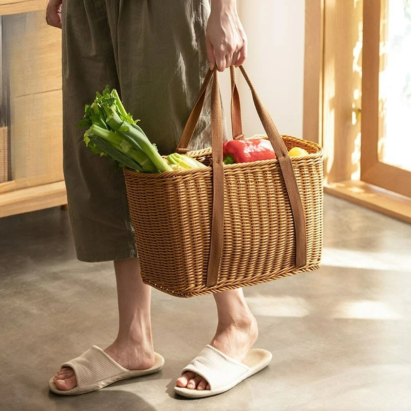Grand panier de rangement tressé main avec couvercle, pour courses - Nesty (vue 2)
