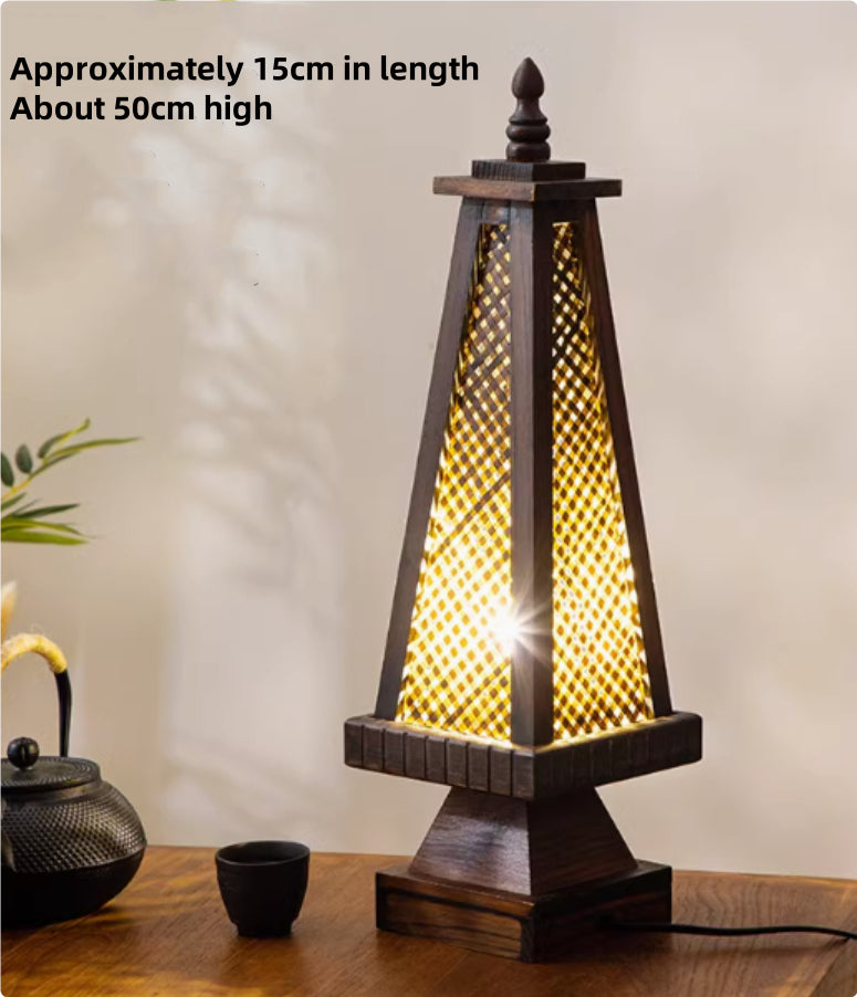 Lampe à poser rétro en bois & bambou Nesty - Style chevet (vue 12)