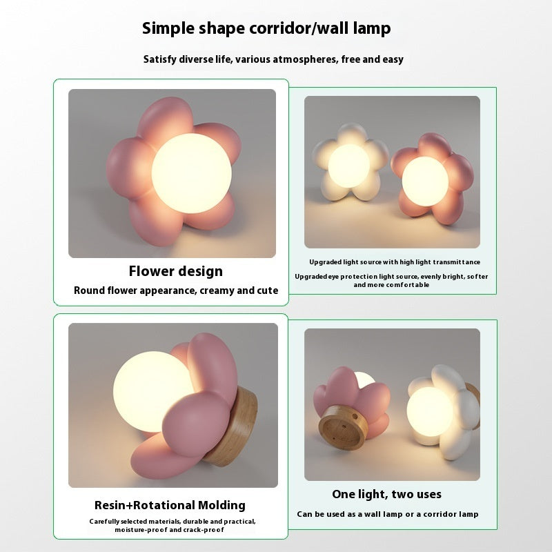 Applique murale fleur crème Nesty - Détails du design fleur et de la fixation murale ou lampe couloir