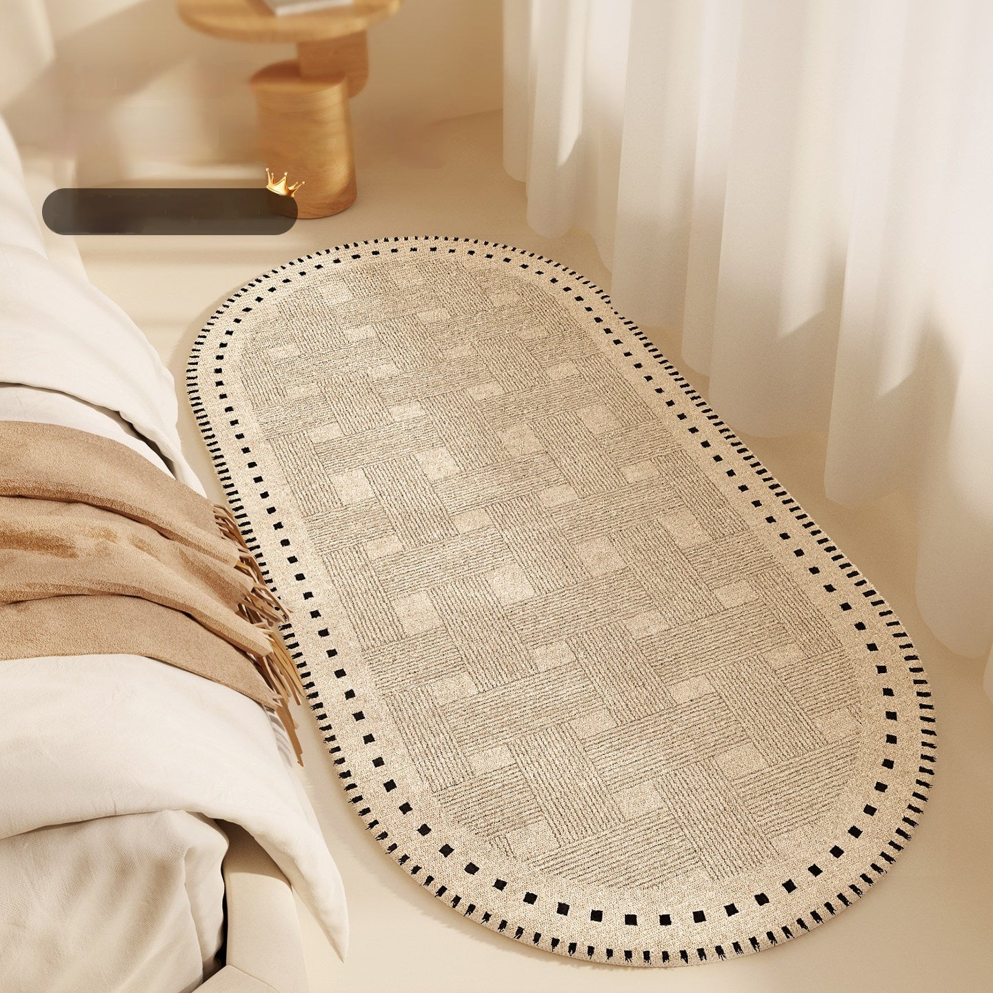 Descente de lit ovale crème - Tapis chevet style français (vue 6) - Nesty