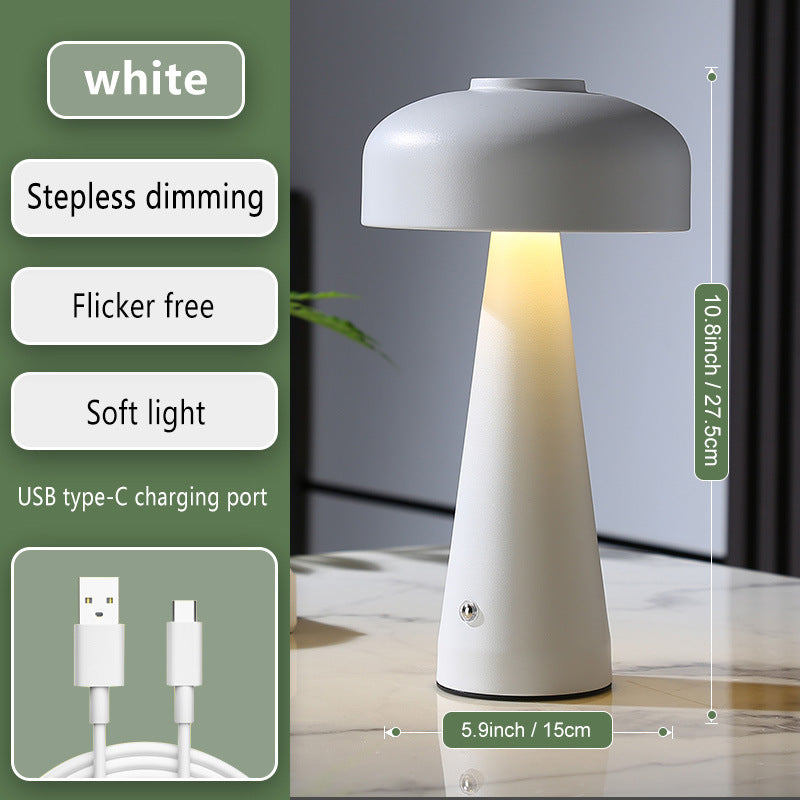 Lampe nomade champignon en céramique Nesty - Coloris blanc, fiche technique avec dimensions et câble USB-C