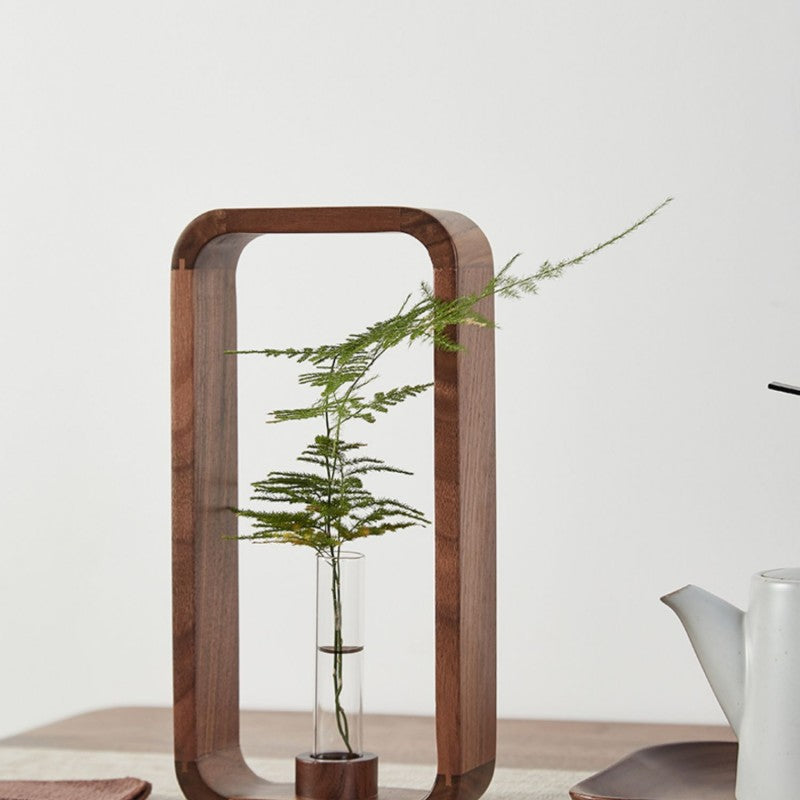 Vase soliflore en bois - Tube en verre - 2 hauteurs - Nesty