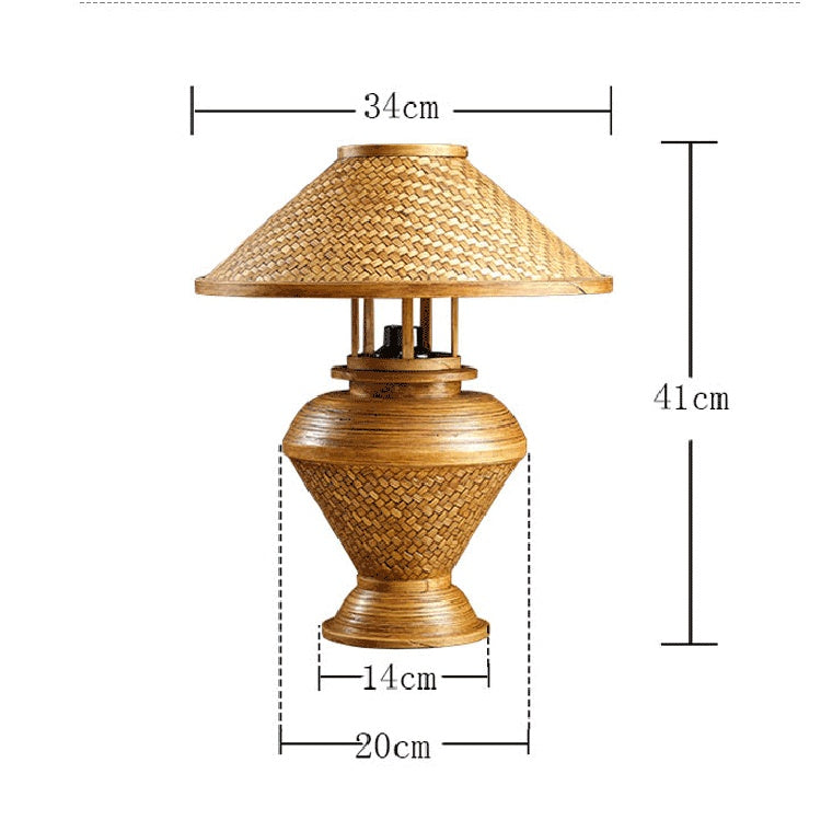Lampe à poser rétro en bois & bambou - Style chevet (vue 10) - Nesty