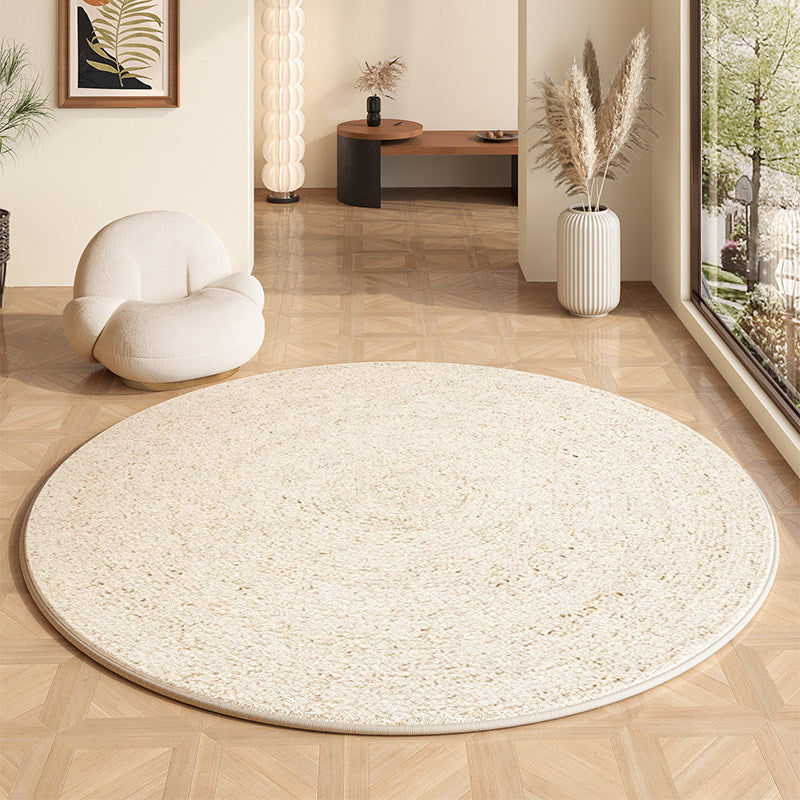 Tapis rond imprimé motif graphique Nesty - Vue large du salon avec le tapis au centre de la pièce